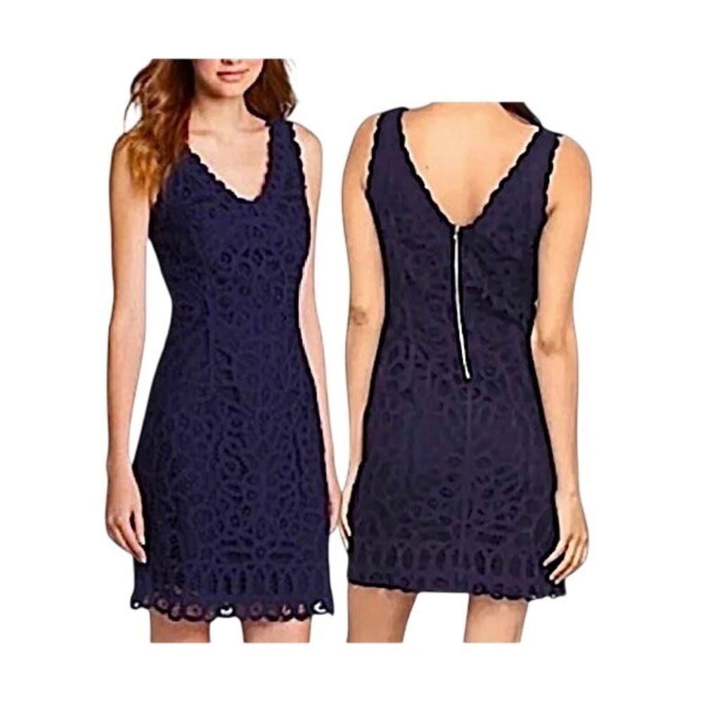 Lilly Pulitzer Reeve True Navy Sheath Dress SMALL Battenberg Lace Sleeveless - Picture 1 of 10